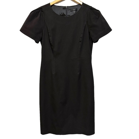 J. Crew Dress Size‎ 8P Black Bi-Stretch Gathered Sleeve Career Office Sheath - Picture 1 of 8
